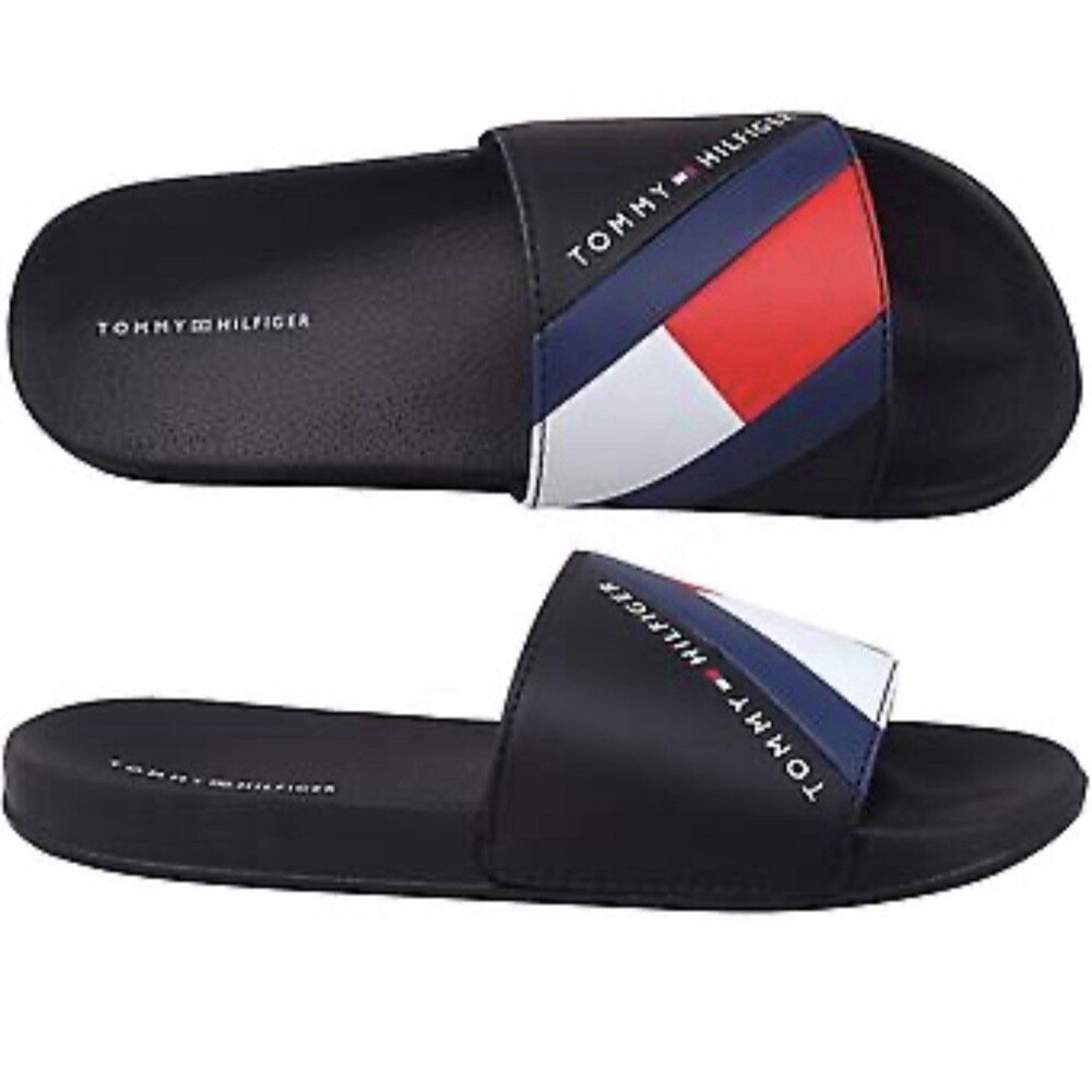 Tommy Flag Stripe Blue Red White Pool Slide Sandal Size 38 US 5.5 NWT READ